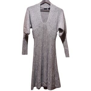Moda International XS Marled Tan Wool Blend V-Neck Sweater Dress Vintage Y2K